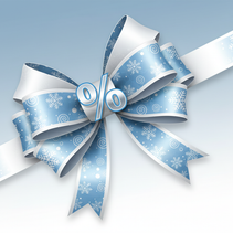 diagonale strik van cadeau, met % teken . wit en lochtblauw